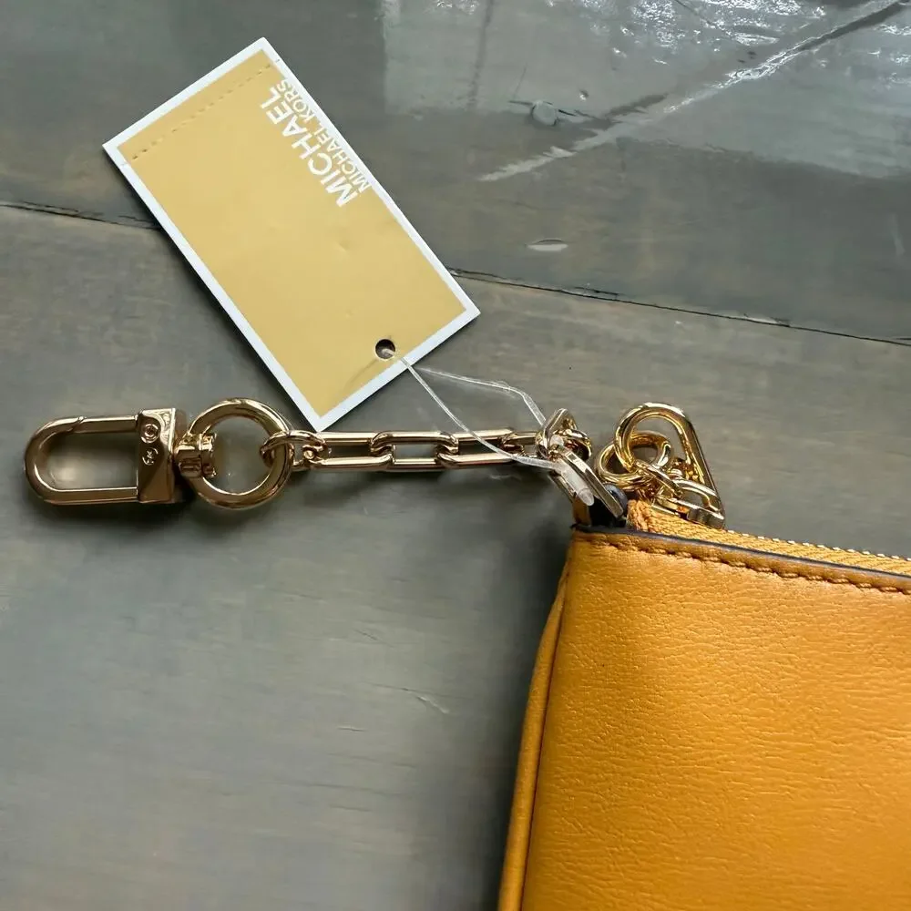 Michael Kors Parker Marigold Leather Zip Card Case Wristlet Wallet NWT